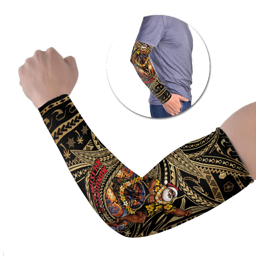 Niue Christmas Arm Sleeves Santa Riding Coconut Crab DT05 Set of 2 Gold - Polynesian Pride