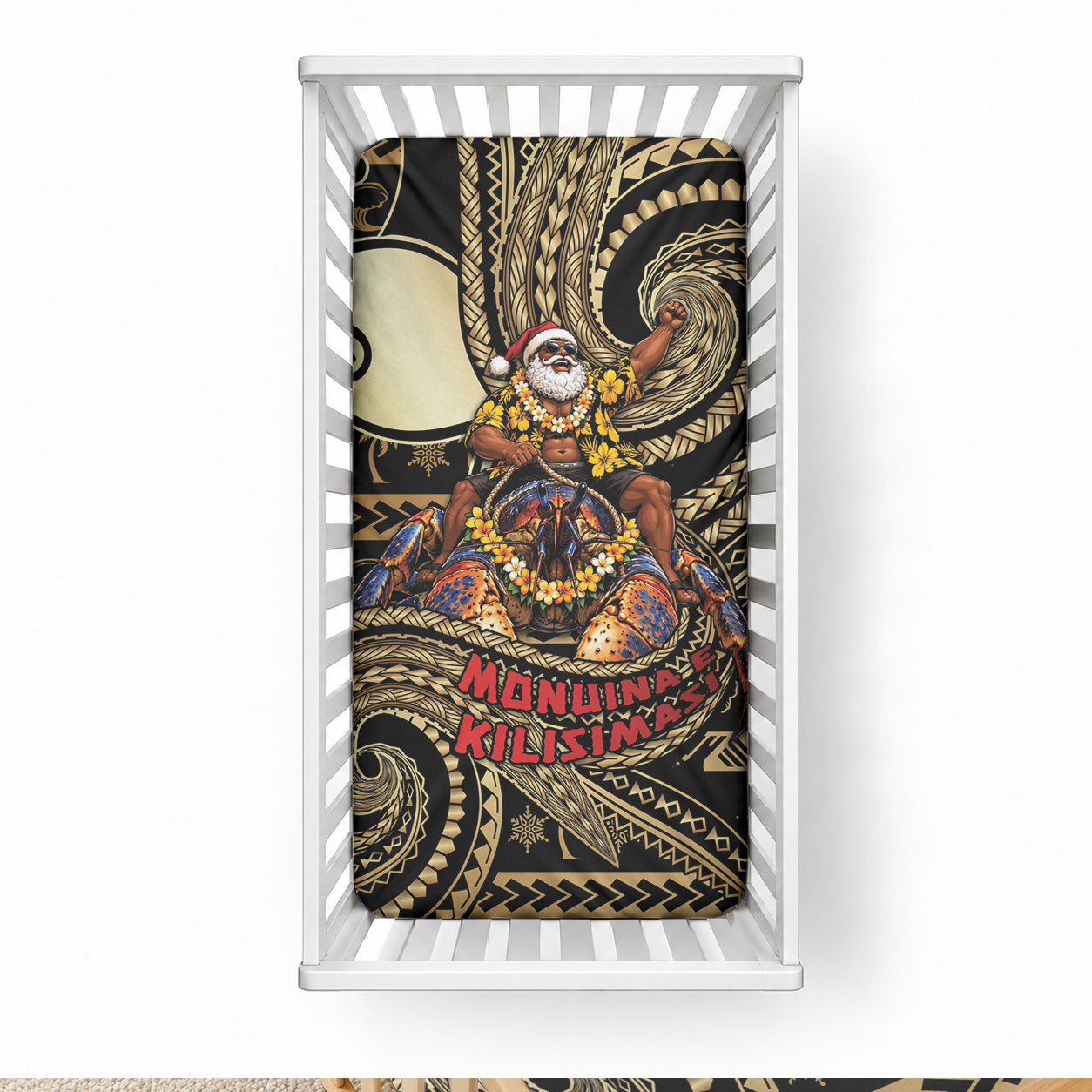 Niue Christmas Baby Bed Cover Santa Riding Coconut Crab