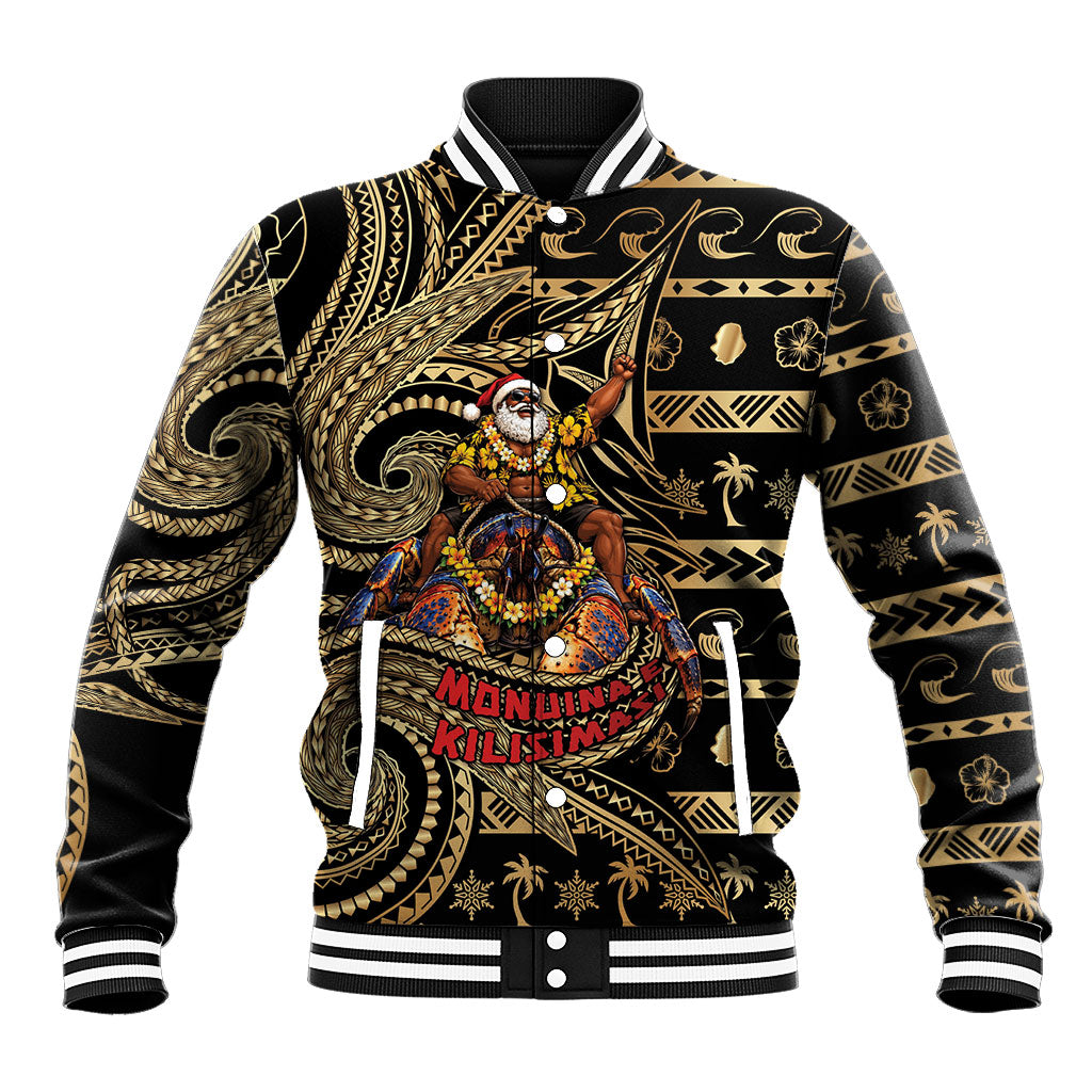 Niue Christmas Baseball Jacket Santa Riding Coconut Crab DT05 Unisex Gold - Polynesian Pride
