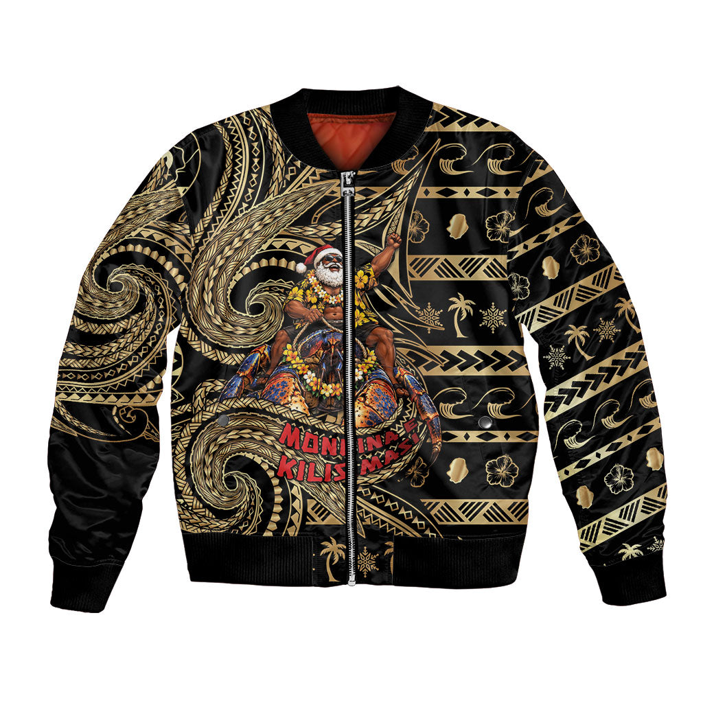 Niue Christmas Bomber Jacket Santa Riding Coconut Crab DT05 Unisex Gold - Polynesian Pride