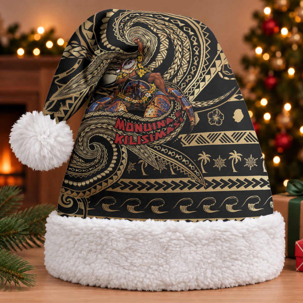 Niue Christmas Santa Hat Santa Riding Coconut Crab DT05 With Fur Gold - Polynesian Pride
