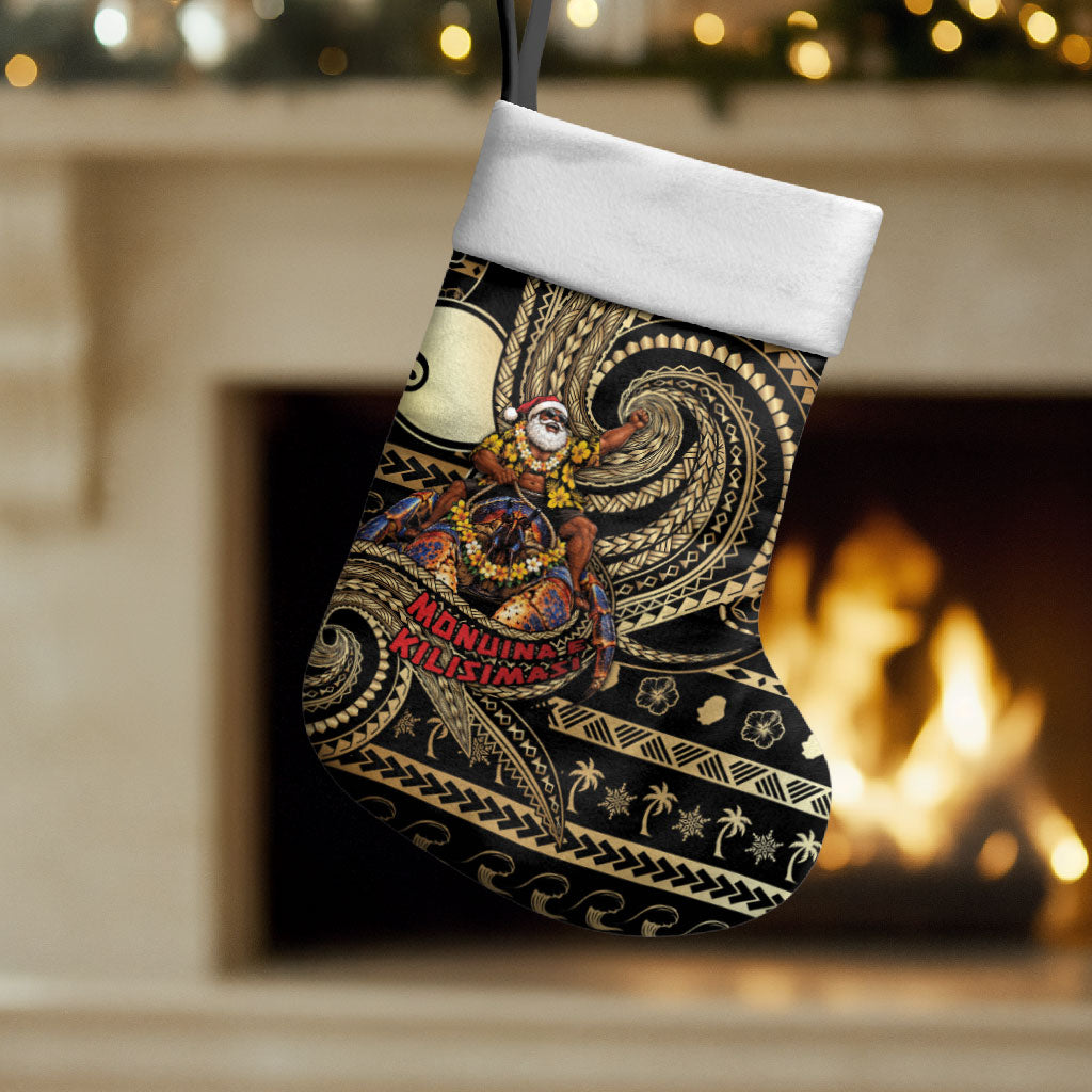 Niue Christmas Stocking Santa Riding Coconut Crab DT05 Set of 2 Gold - Polynesian Pride