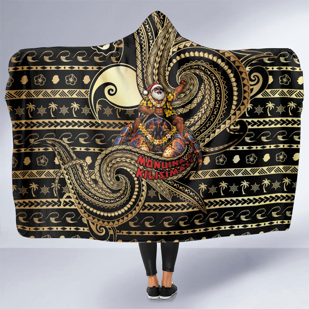 Niue Christmas Hooded Blanket Santa Riding Coconut Crab DT05 One Size Gold - Polynesian Pride