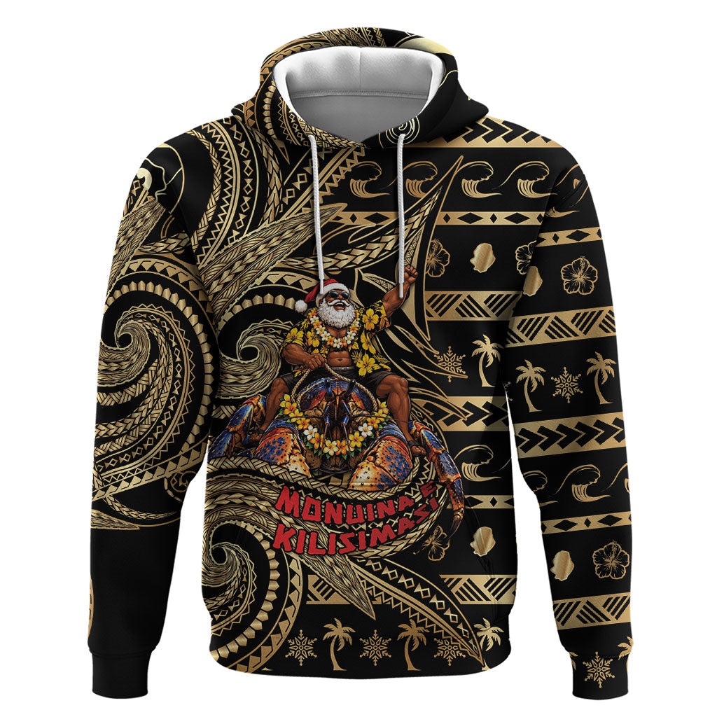 Niue Christmas Hoodie Santa Riding Coconut Crab DT05 Pullover Hoodie Gold - Polynesian Pride