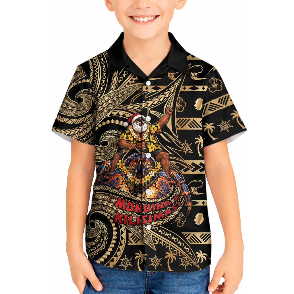 Niue Christmas Kid Hawaiian Shirt Santa Riding Coconut Crab DT05 Kid Gold - Polynesian Pride