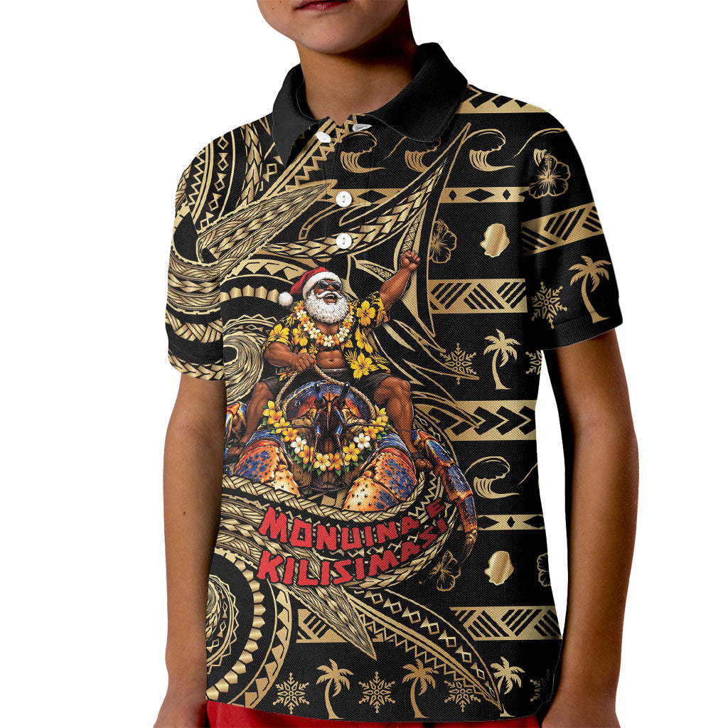 Niue Christmas Kid Polo Shirt Santa Riding Coconut Crab DT05 Kid Gold - Polynesian Pride