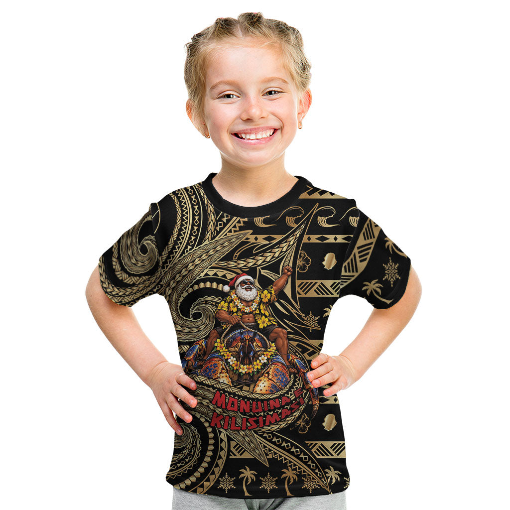 Niue Christmas Kid T Shirt Santa Riding Coconut Crab DT05 Gold - Polynesian Pride