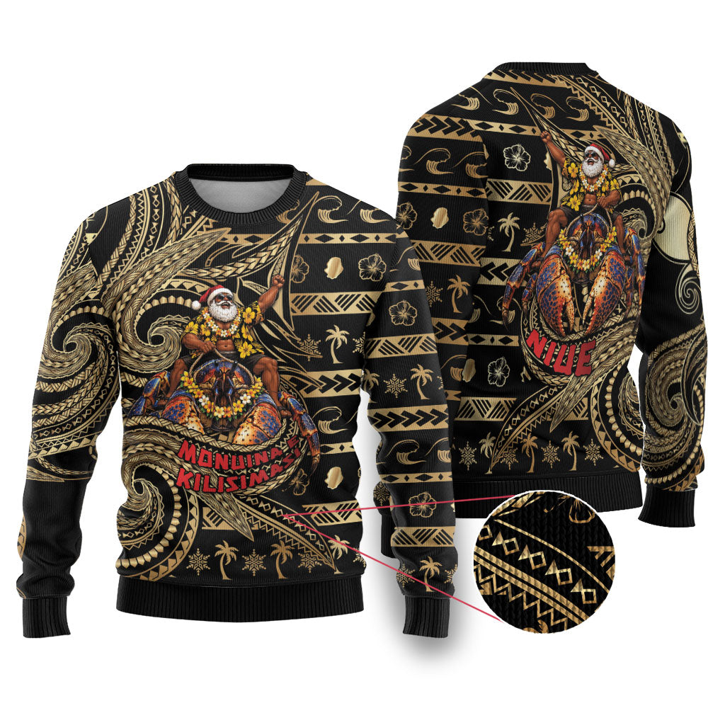 Niue Christmas Ugly Christmas Sweater Santa Riding Coconut Crab DT05 Gold - Polynesian Pride