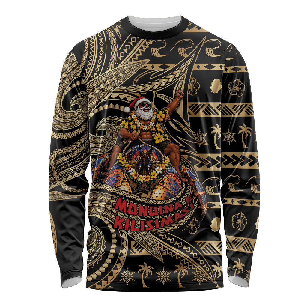 Niue Christmas Long Sleeve Shirt Santa Riding Coconut Crab DT05 Unisex Gold - Polynesian Pride