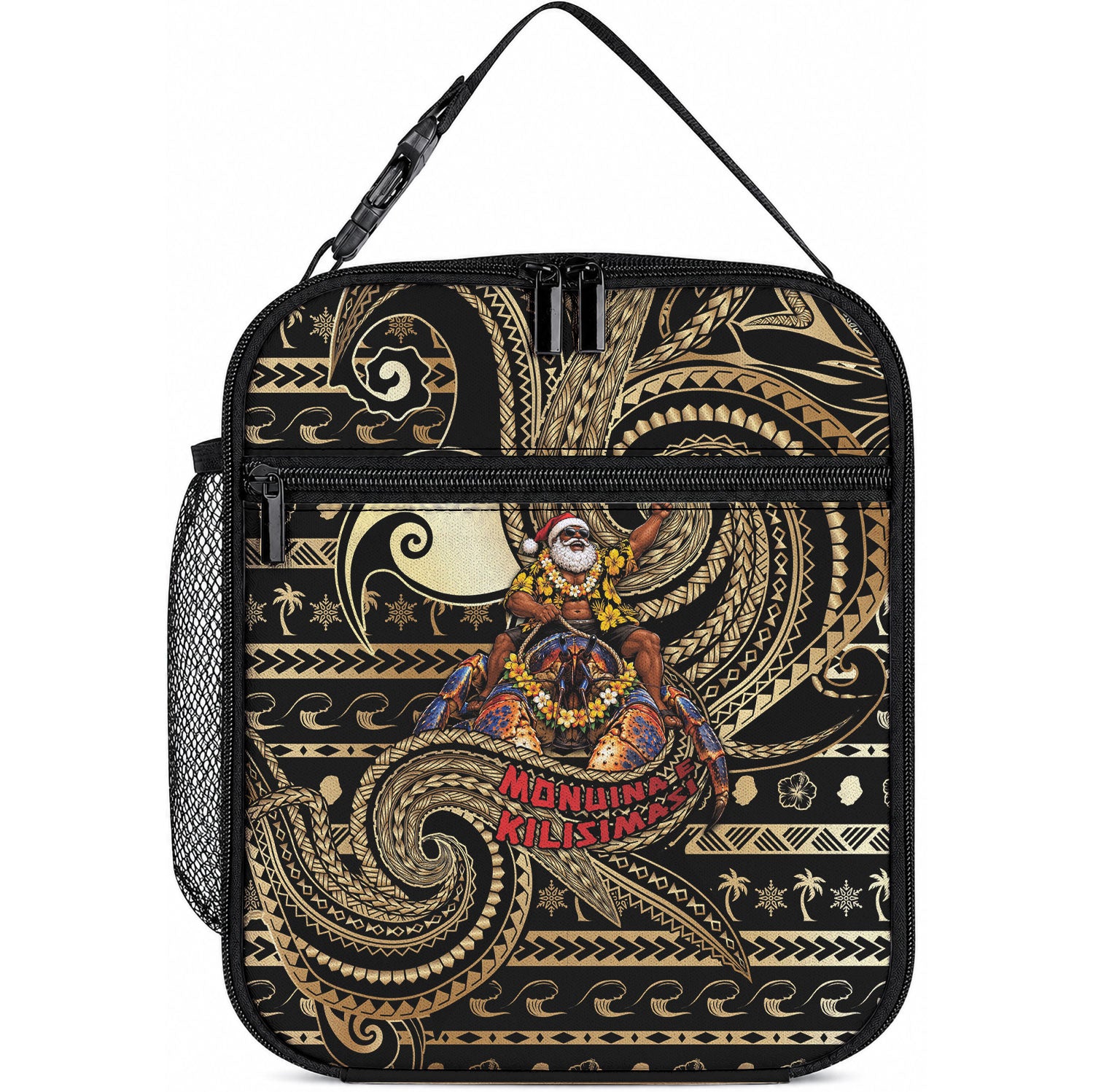 Niue Christmas Lunch Bag Santa Riding Coconut Crab DT05 10.2 × 8.3 × 4.3 inch Gold - Polynesian Pride