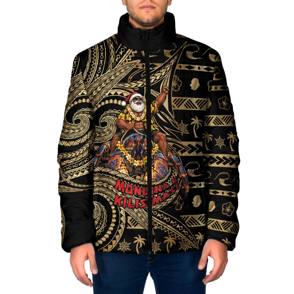 Niue Christmas Padded Jacket Santa Riding Coconut Crab DT05 Men Gold - Polynesian Pride