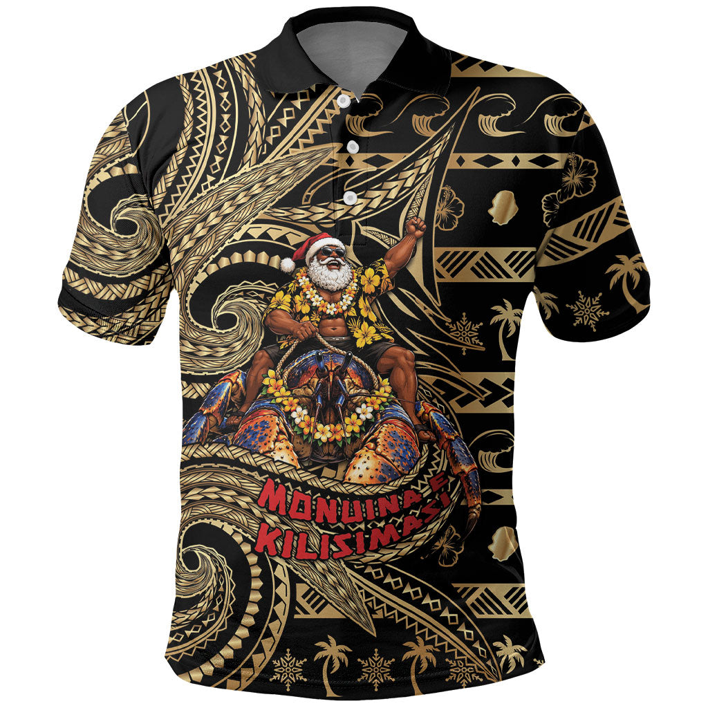 Niue Christmas Polo Shirt Santa Riding Coconut Crab DT05 Gold - Polynesian Pride