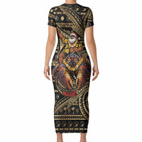 Niue Christmas Short Sleeve Bodycon Dress Santa Riding Coconut Crab DT05 - Polynesian Pride