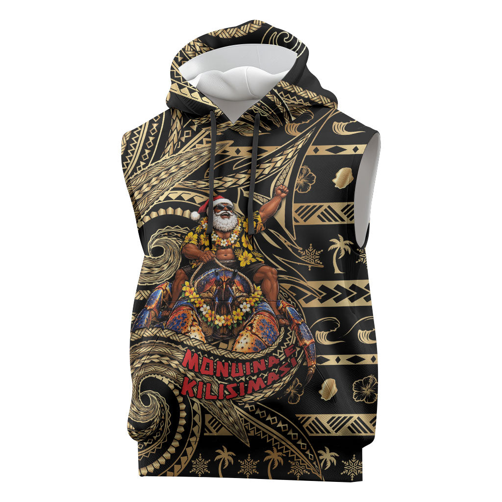 Niue Christmas Sleeveless Hoodie Santa Riding Coconut Crab DT05 Gold - Polynesian Pride