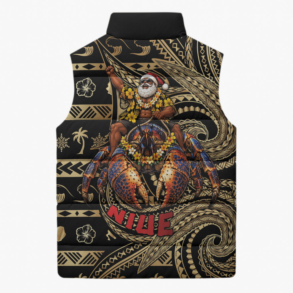 Niue Christmas Sleeveless Puffer Jacket Santa Riding Coconut Crab DT05 - Polynesian Pride