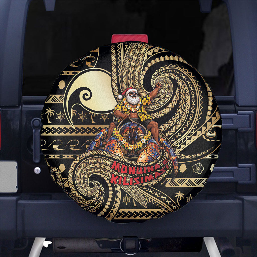 Niue Christmas Spare Tire Cover Santa Riding Coconut Crab DT05 No hole Gold - Polynesian Pride