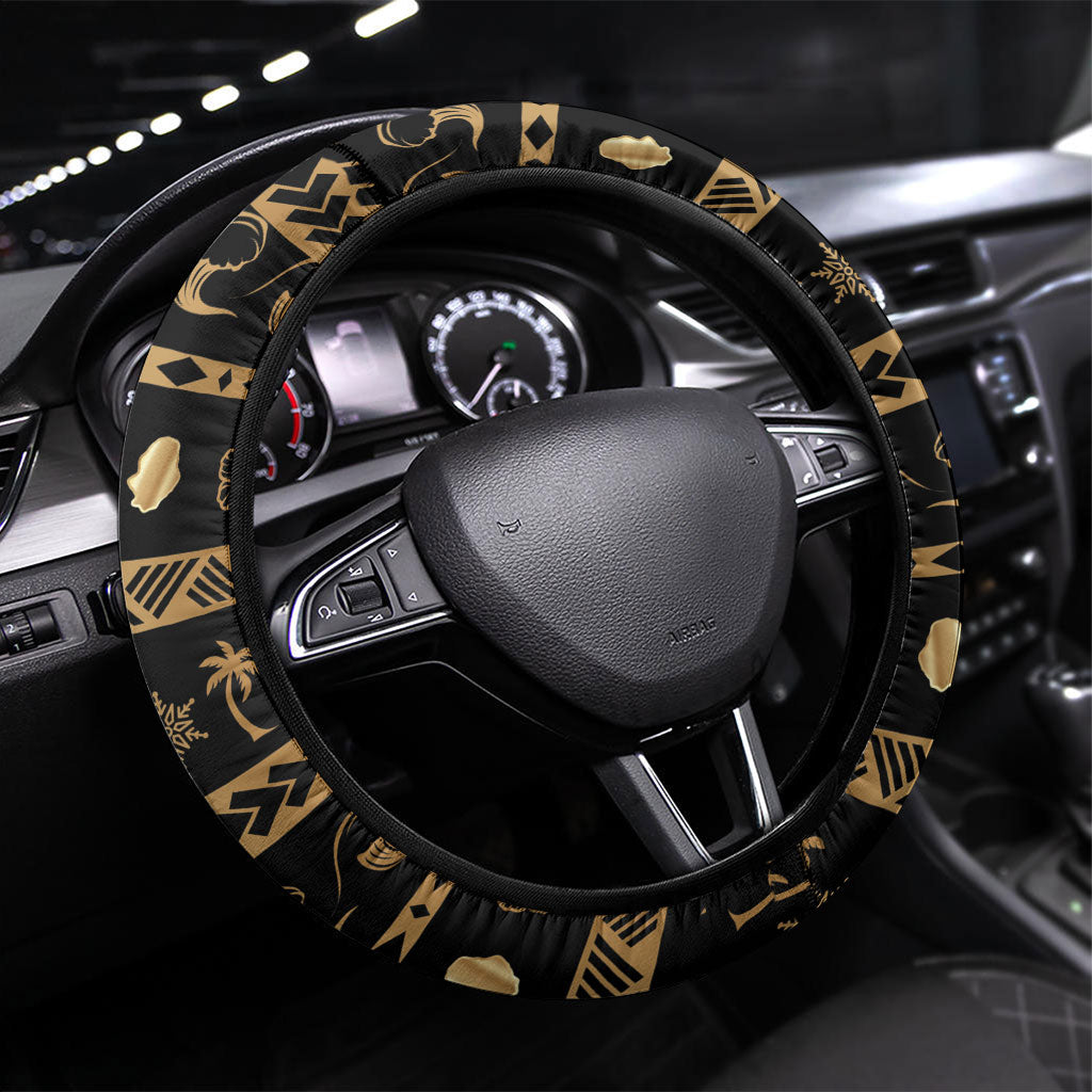 Niue Christmas Steering Wheel Cover Santa Riding Coconut Crab DT05 Universal Fit Gold - Polynesian Pride