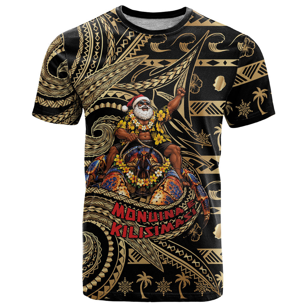 Niue Christmas T Shirt Santa Riding Coconut Crab DT05 Gold - Polynesian Pride
