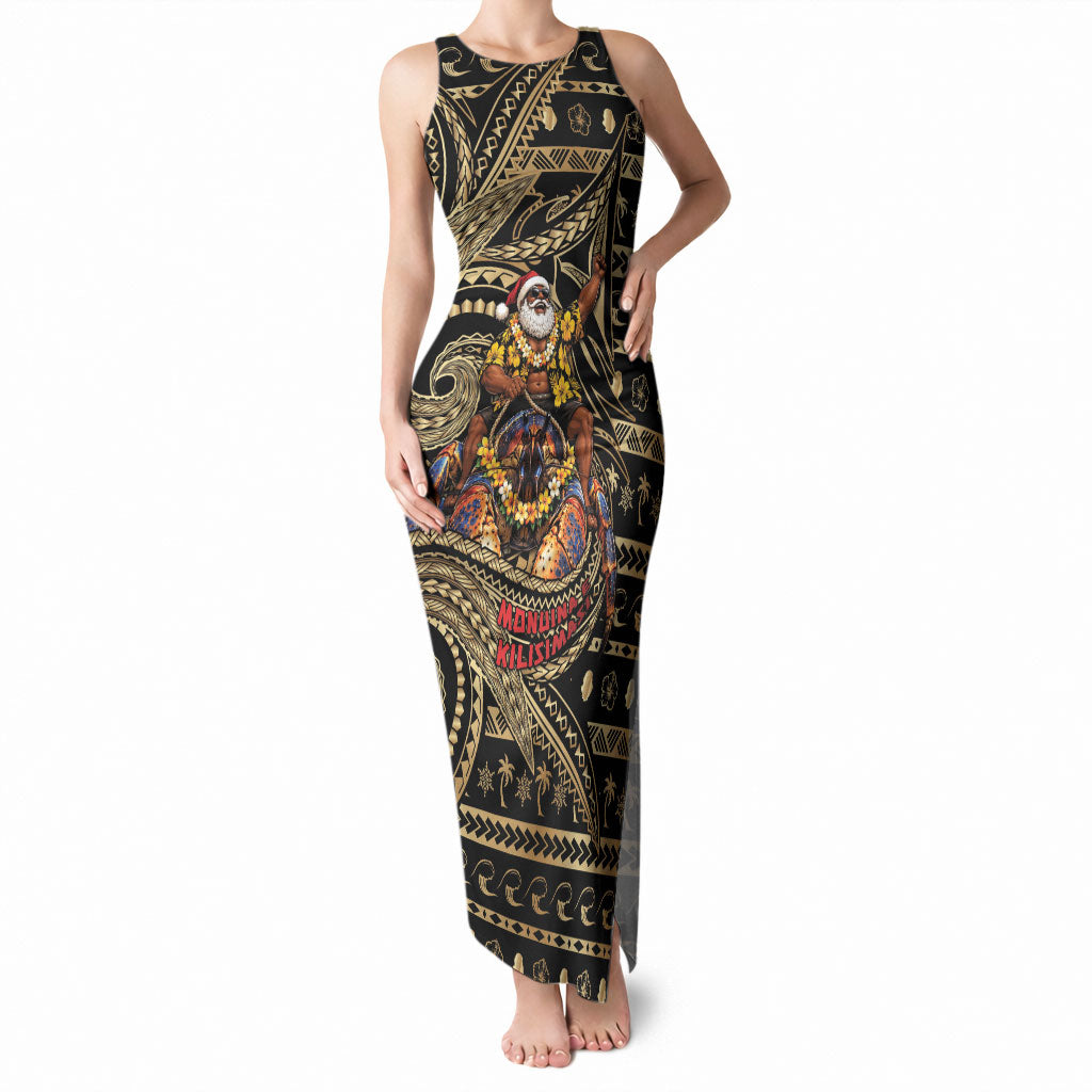 Niue Christmas Tank Maxi Dress Santa Riding Coconut Crab DT05 Women Gold - Polynesian Pride
