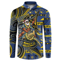 Tokelau Christmas Button Sweatshirt Santa Riding Sea Turtle DT05 Navy - Polynesian Pride
