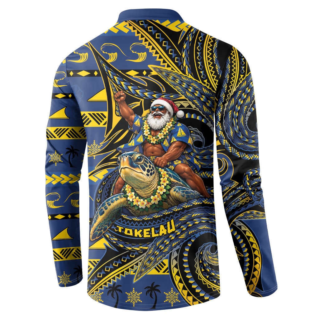 Tokelau Christmas Button Sweatshirt Santa Riding Sea Turtle DT05 - Polynesian Pride
