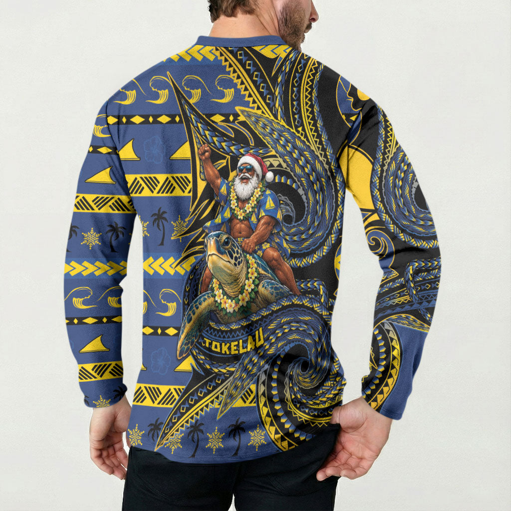 Tokelau Christmas Button Sweatshirt Santa Riding Sea Turtle DT05 - Polynesian Pride