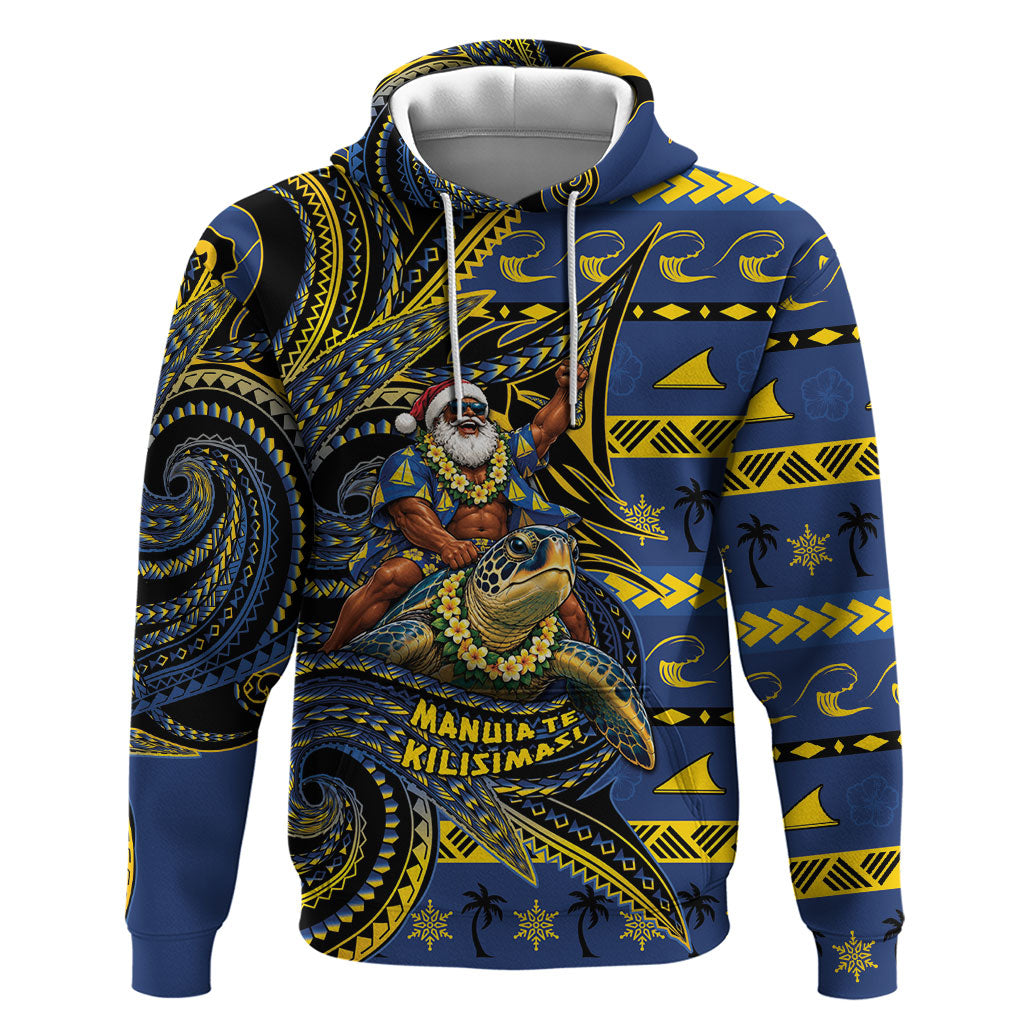 Tokelau Christmas Hoodie Santa Riding Sea Turtle DT05 Pullover Hoodie Navy - Polynesian Pride