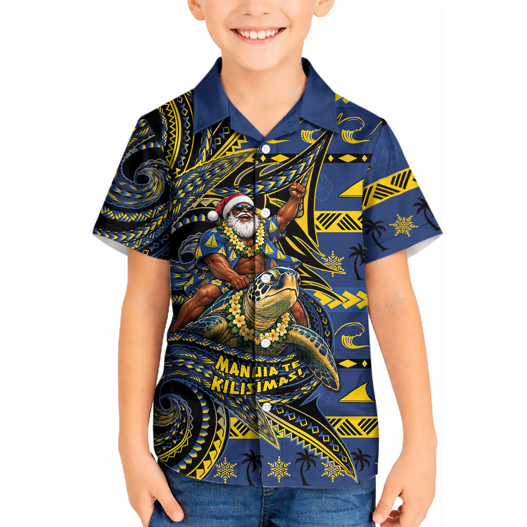 Tokelau Christmas Kid Hawaiian Shirt Santa Riding Sea Turtle DT05 Kid Navy - Polynesian Pride