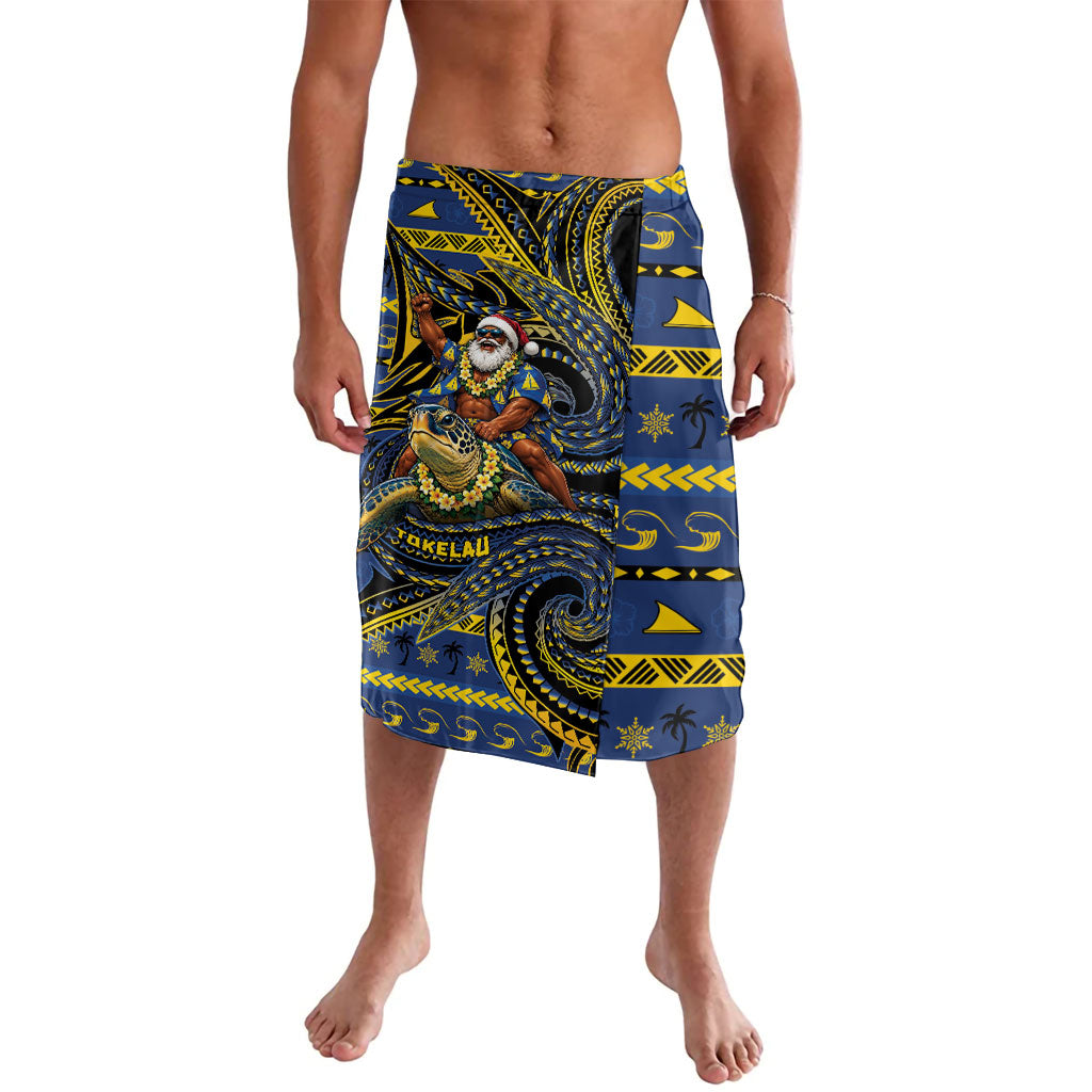 Tokelau Christmas Lavalava Santa Riding Sea Turtle DT05 Navy - Polynesian Pride