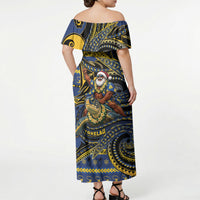 Tokelau Christmas Off Shoulder Maxi Dress Santa Riding Sea Turtle DT05 - Polynesian Pride