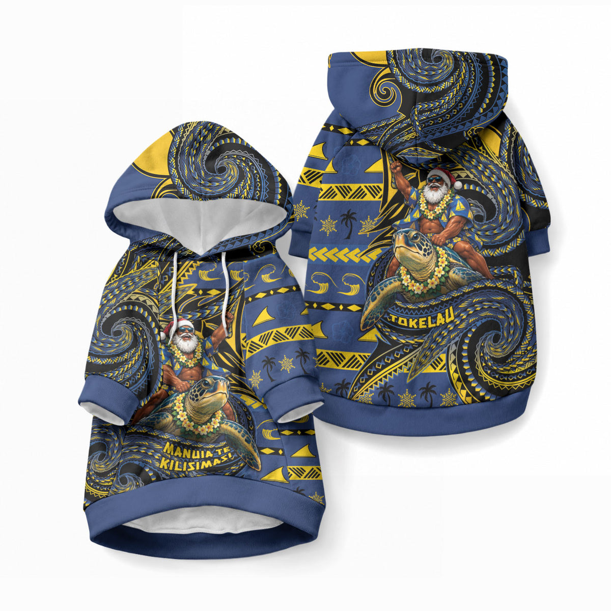 Tokelau Christmas Pet Hoodie Santa Riding Sea Turtle DT05 Pullover Navy - Polynesian Pride