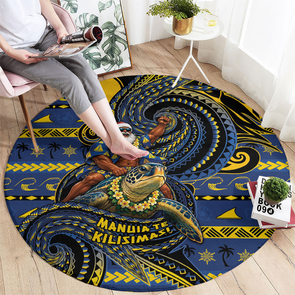 Tokelau Christmas Round Carpet Santa Riding Sea Turtle DT05 - Polynesian Pride