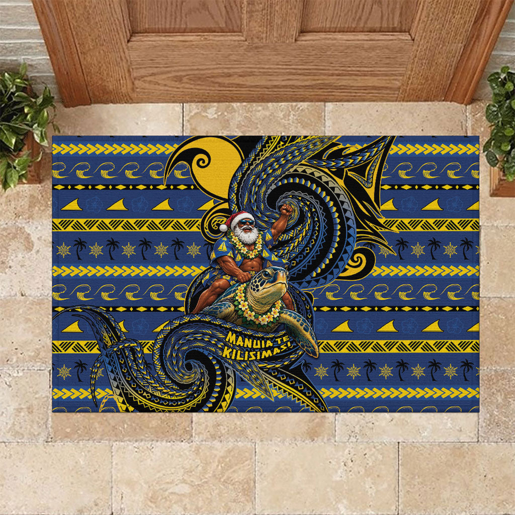 Tokelau Christmas Rubber Doormat Santa Riding Sea Turtle DT05 Navy - Polynesian Pride