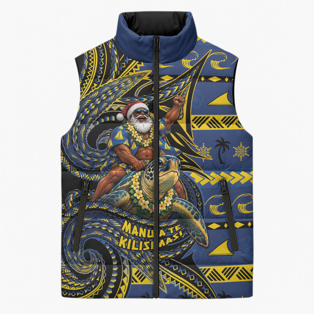 Tokelau Christmas Sleeveless Puffer Jacket Santa Riding Sea Turtle DT05 Unisex Navy - Polynesian Pride