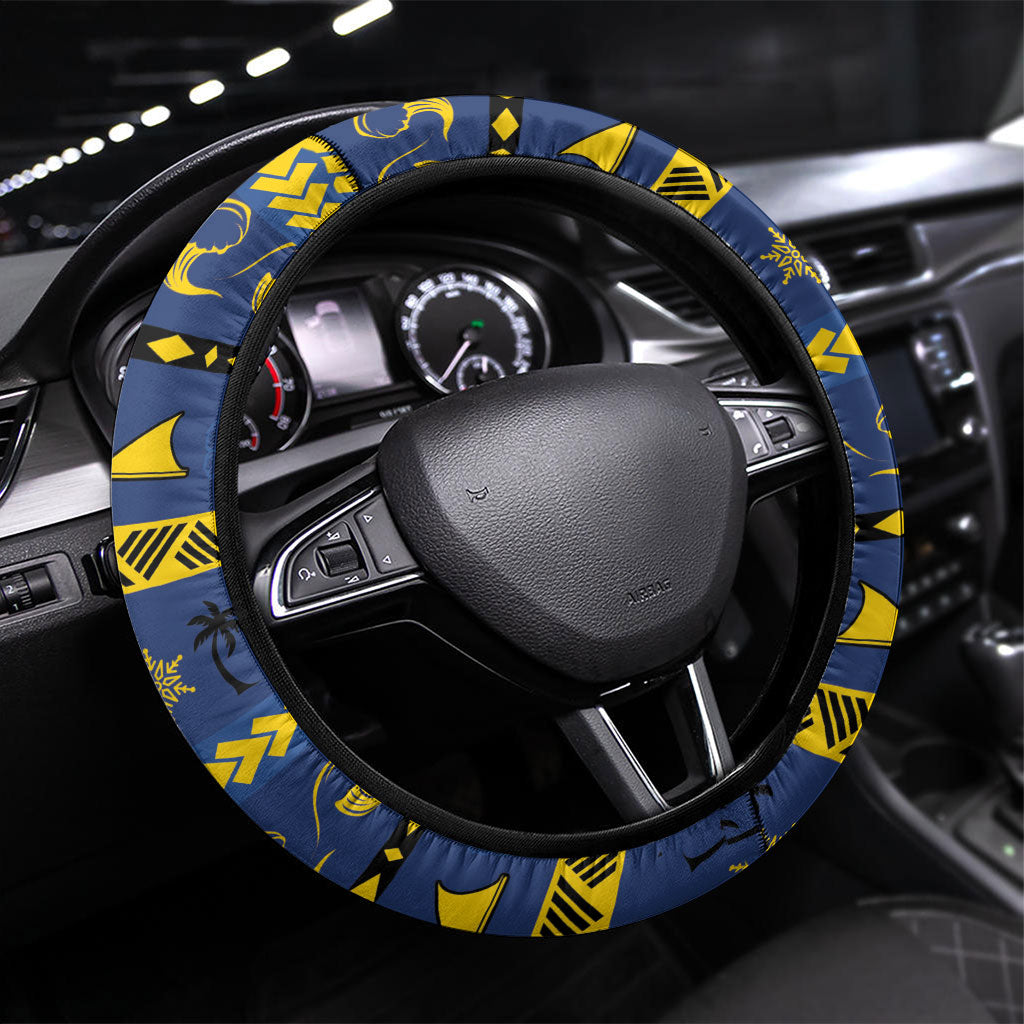 Tokelau Christmas Steering Wheel Cover Santa Riding Sea Turtle DT05 Universal Fit Navy - Polynesian Pride