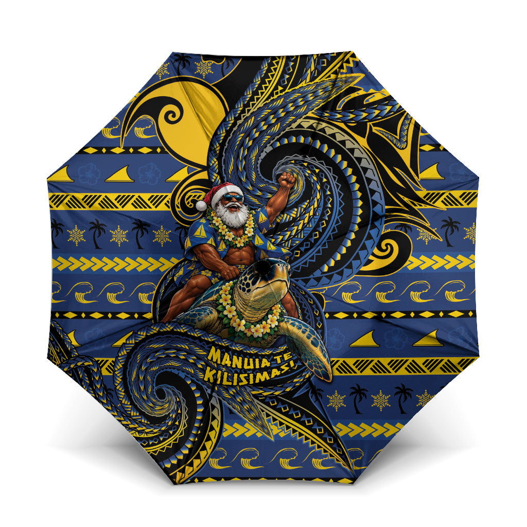 Tokelau Christmas Umbrella Santa Riding Sea Turtle DT05 One Size Folded 11.42 inch Opened Diameter 37.4 inch Navy - Polynesian Pride