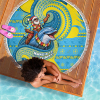 Tuvalu Christmas Beach Blanket Santa Riding Ocean Dolphin DT05 - Polynesian Pride