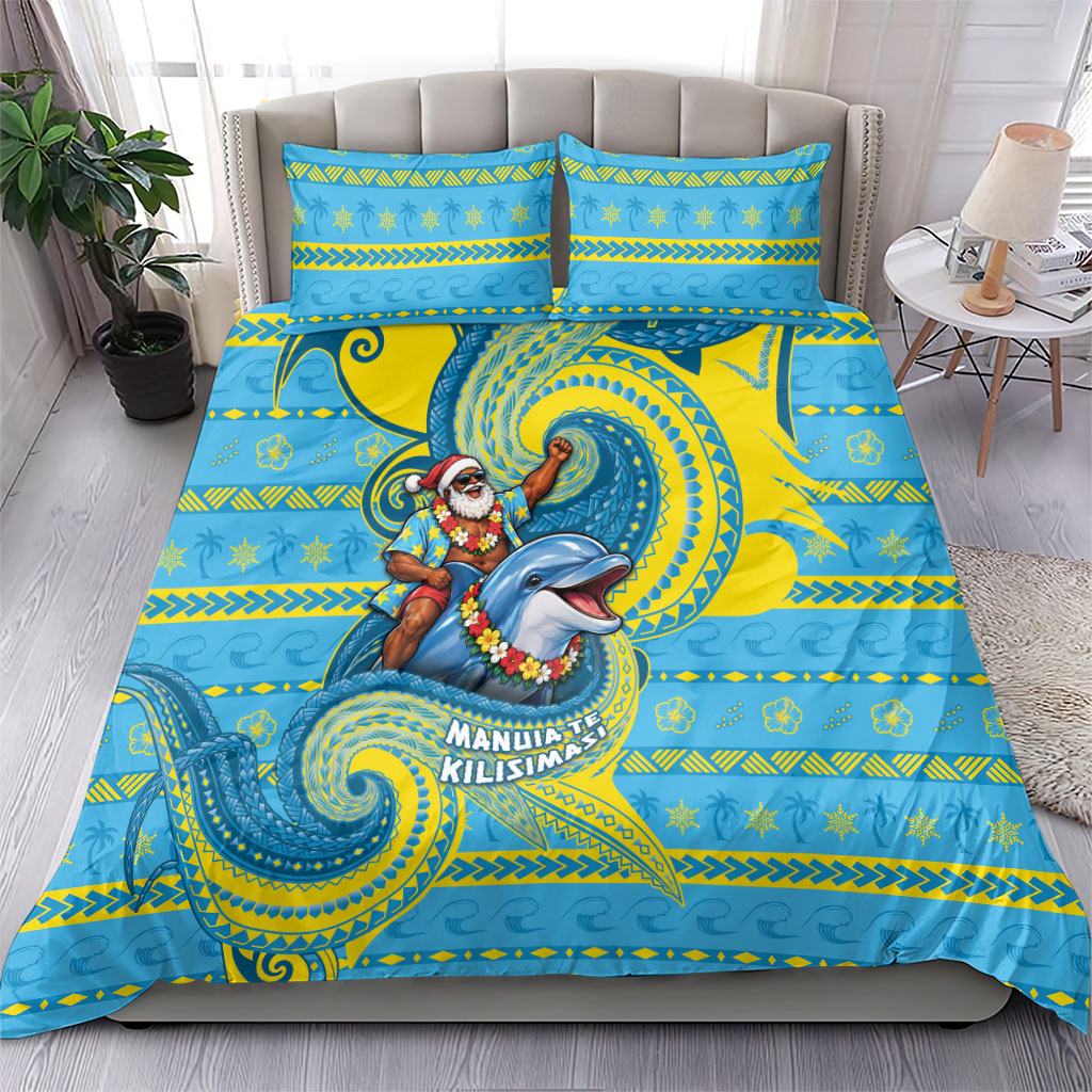 Tuvalu Christmas Bedding Set Santa Riding Ocean Dolphin DT05 - Polynesian Pride