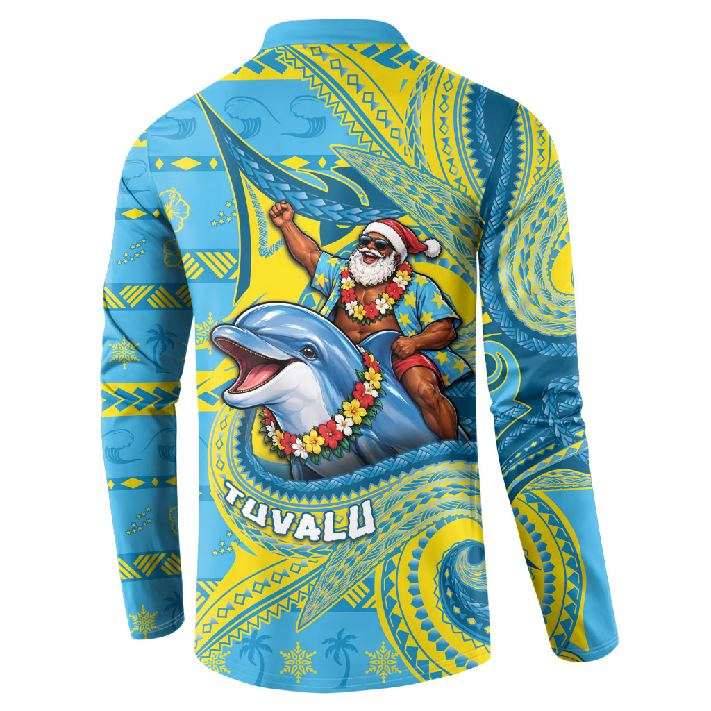 Tuvalu Christmas Button Sweatshirt Santa Riding Ocean Dolphin DT05 - Polynesian Pride