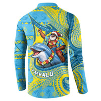 Tuvalu Christmas Button Sweatshirt Santa Riding Ocean Dolphin DT05 - Polynesian Pride