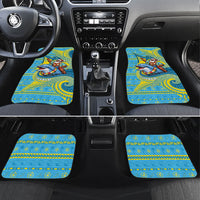 Tuvalu Christmas Car Mats Santa Riding Ocean Dolphin DT05 Set 4pcs Blue - Polynesian Pride