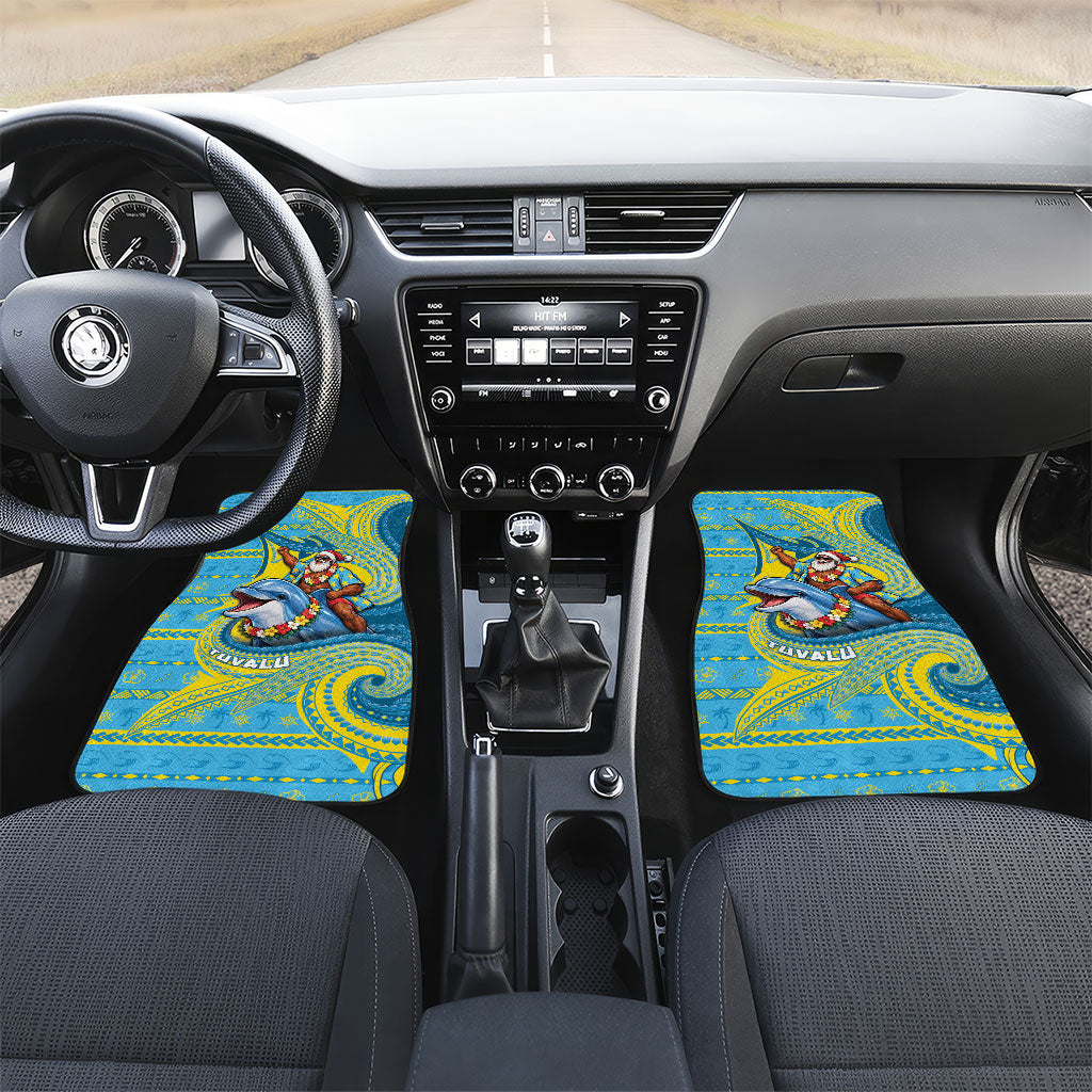 Tuvalu Christmas Car Mats Santa Riding Ocean Dolphin DT05 Set 2pcs - Front Blue - Polynesian Pride