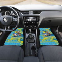 Tuvalu Christmas Car Mats Santa Riding Ocean Dolphin DT05 Set 2pcs - Front Blue - Polynesian Pride