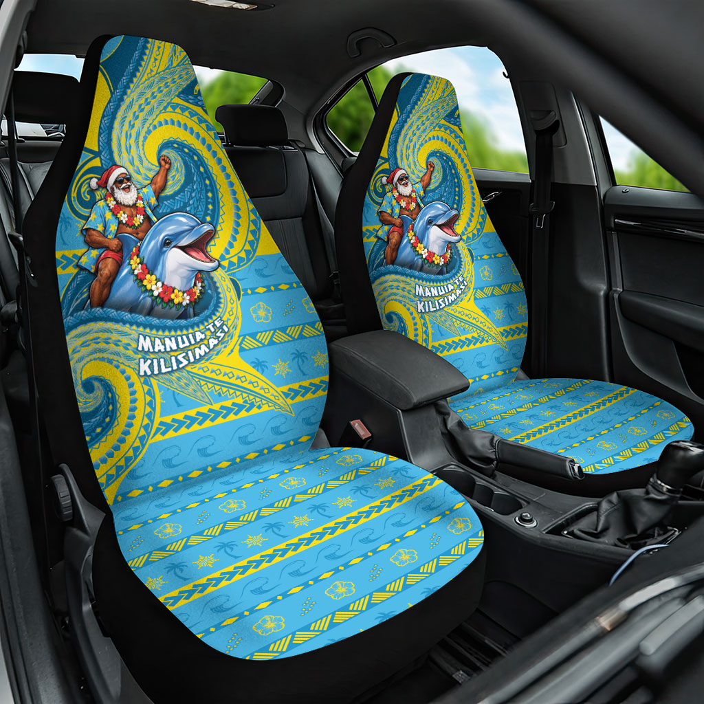 Tuvalu Christmas Car Seat Cover Santa Riding Ocean Dolphin DT05 One Size Blue - Polynesian Pride