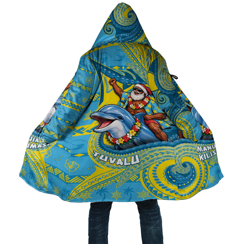 Tuvalu Christmas Cloak Santa Riding Ocean Dolphin DT05 Unisex Blue - Polynesian Pride