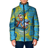 Tuvalu Christmas Padded Jacket Santa Riding Ocean Dolphin
