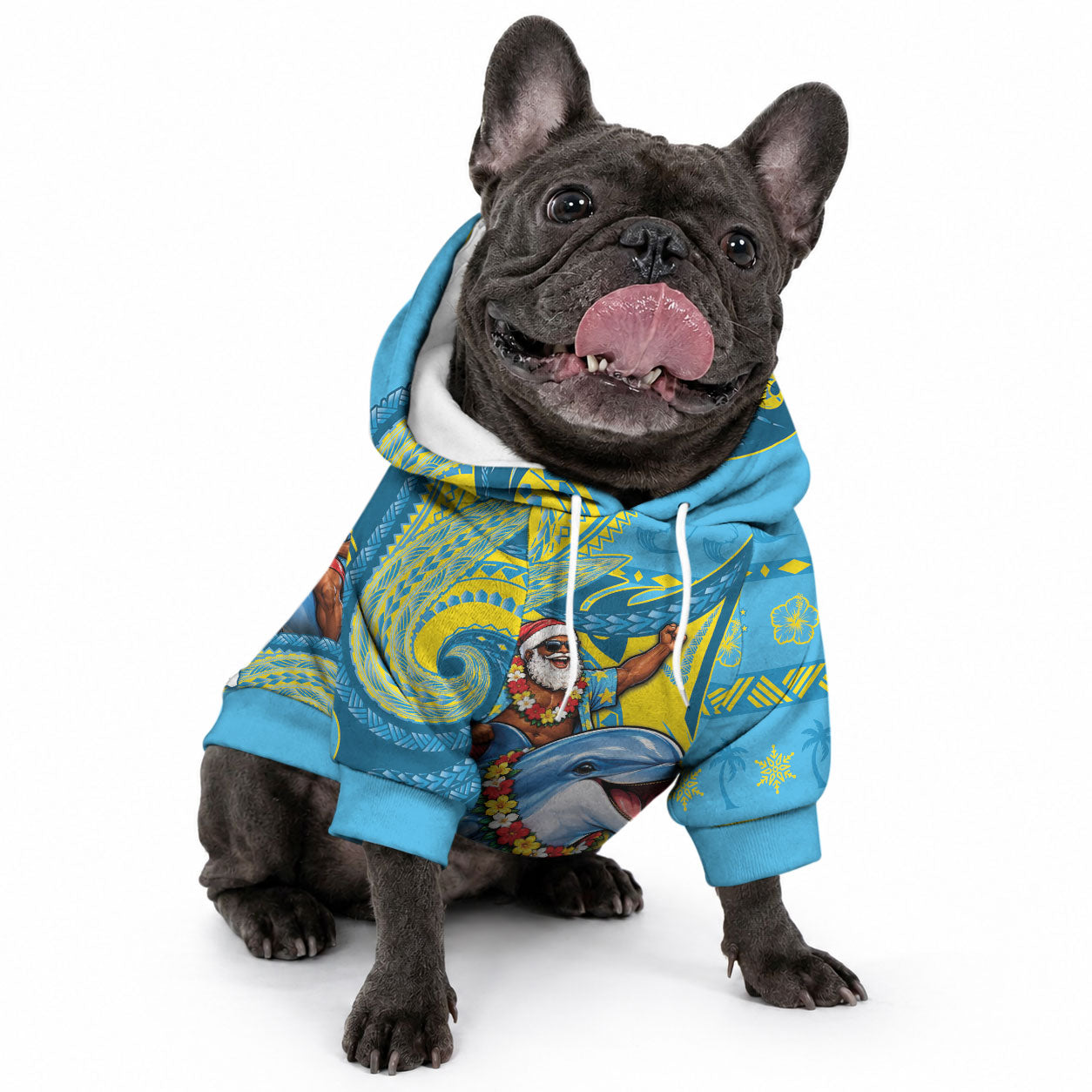 Tuvalu Christmas Pet Hoodie Santa Riding Ocean Dolphin DT05 - Polynesian Pride