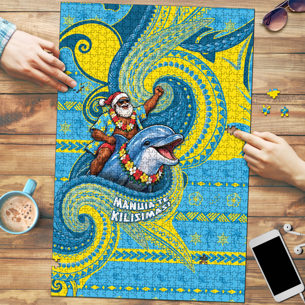 Tuvalu Christmas Puzzle Santa Riding Ocean Dolphin DT05 Blue - Polynesian Pride
