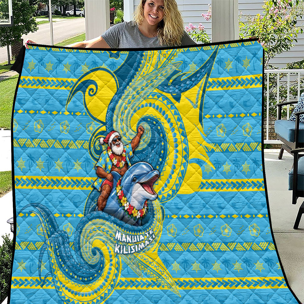 Tuvalu Christmas Quilt Santa Riding Ocean Dolphin DT05 Blue - Polynesian Pride