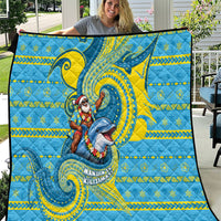 Tuvalu Christmas Quilt Santa Riding Ocean Dolphin DT05 Blue - Polynesian Pride